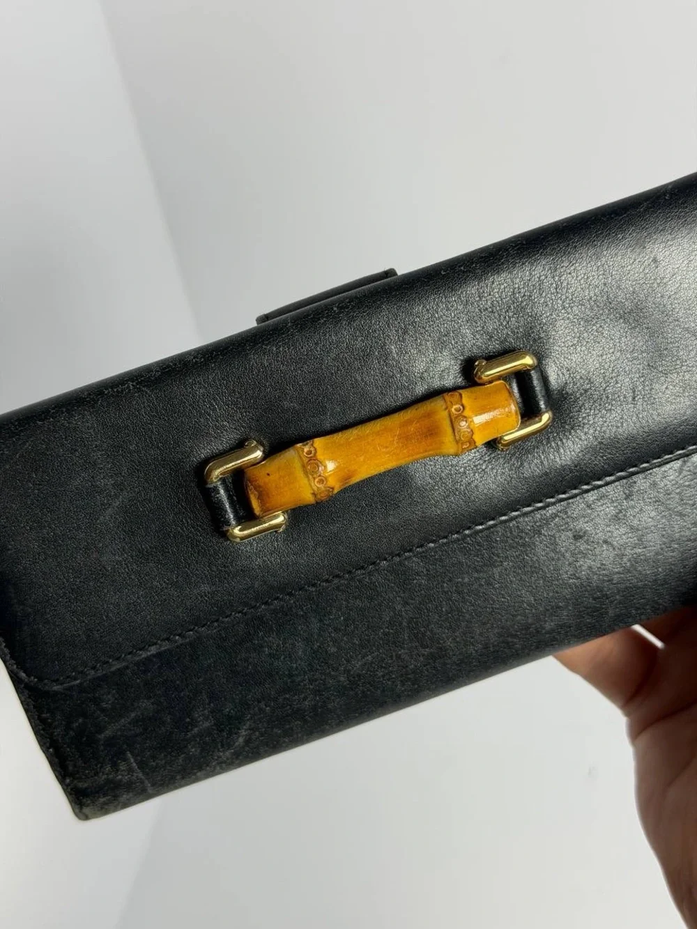 Vintage Gucci Bamboo Detail Black Smooth Leather Long Wallet - Picture 4 of 16